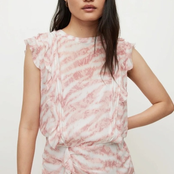 NWT ALLSAINTS Hali Areias Mini Dress Pink Ruffled Ruched UK 10 US 6 - Picture 3 of 16